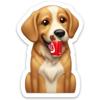 Un perro comiendo pasta y coca cola sticker