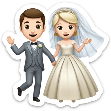 Person in fancy clothes sneaking into a wedding ceremony with a mischievous grin, uninvited guest sticker