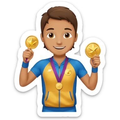 crea un emoji estilo whatsapp o emoji de iphone, de un corredor con cara casada pero feliz por su medalla sticker