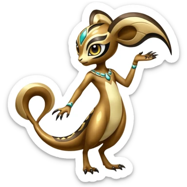  Egyptian Shiny Smooth Soft Glossy Tribal Exotic Colorful Tropical Meloetta-Venom-Heliolisk-Helioptile-Monster-Animal-Pokémon-Fakémon-fusion, full body, tribal markings  sticker