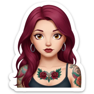 Beautiful tattooed long burgundy haired girl  sticker