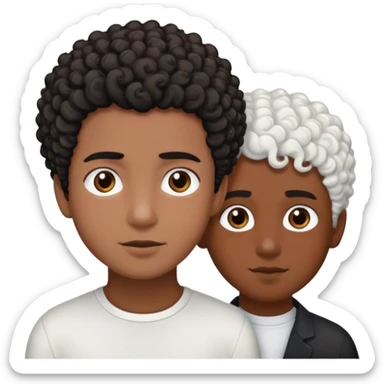 Brown skin boy with short curly black hair next to white hair whit brown hair  sticker