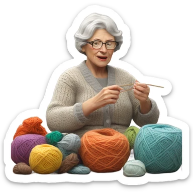 3d hyper realistic senior woman knitting  sticker