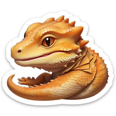 Meme-Worthy Cute Sleeping Bearded Dragon Portrait Emoji, Head resting peacefully with a contented smile, showcasing a delightfully robust build and a luxuriously soft scaled hide in warm earthy tones, eyes shut in a serene, restful nap, Simplified yet hilariously adorable features, highly detailed, glowing with a soft, drowsy light, high shine, relaxed and utterly lovable, stylized with an air of playful laziness, bright and heartwarming, soft glowing outline, capturing the essence of a comically sleepy dragon, so meme‐worthy it feels like it could instantly become the next viral sensation of adorable reptilian slumber! sticker