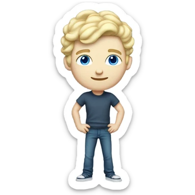 full body standing light curl blonde 30yo man blue eyed pale skin sticker