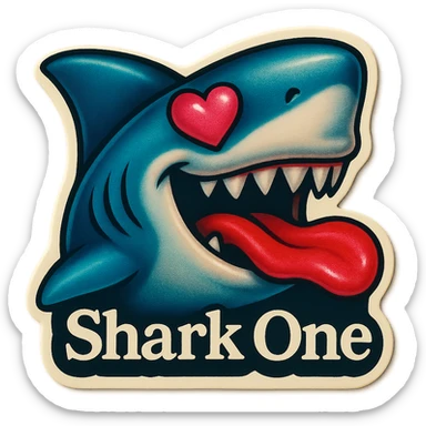 mouth open with tongue out
heart shaped eye
add the words “ Shark One " in White sticker
