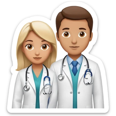 Female doctor and male doctor with medical symbols sticker