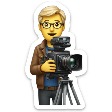 European film director holding a cinema camera sticker