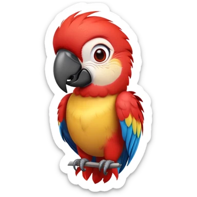 cinematic-cute-macaw-portrait-emoji,-head-tilted-playfully-and-inquisitively,-with-a-dazzling-red-plumage-and-round,-sparkling-eyes-filled-with-charm,-simplified-yet-irresistibly-adorable-features,-highly-detailed, white beak sticker