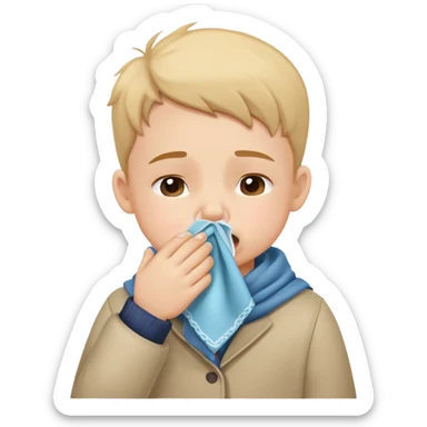 child holding a handkerchief to their nose while sneezing, cute and friendly sticker