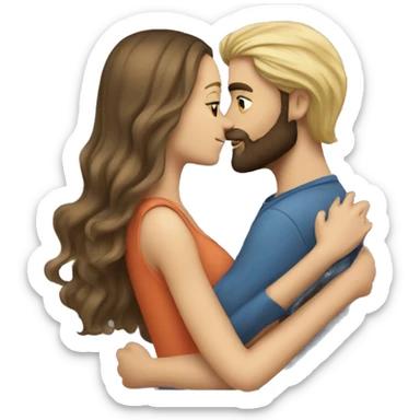 Brunette guy with beard kissing blond girl with long hair sticker