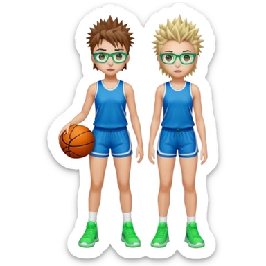 Full Body Girl with basketball short spikey brown hair with blond highlights wearing blue glasses with green eyes sticker