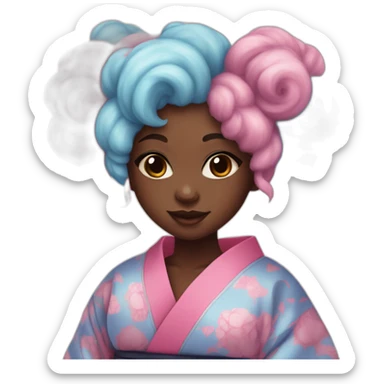 Cute darkskin girl in a kimono with cotton Candy colored hair sticker