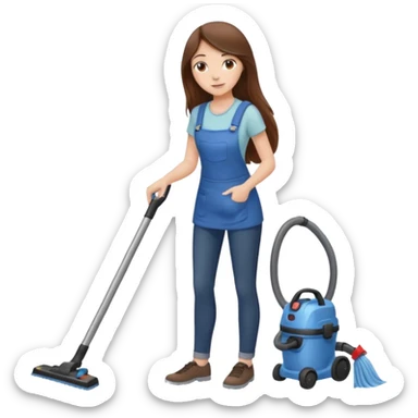 beautiful girl with long brown hair cleaning and vacuuming sticker