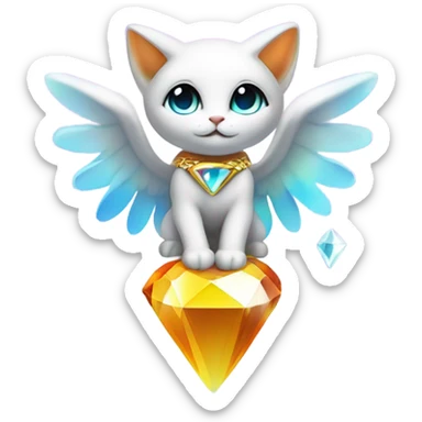 Transcendent Heavenly Rainbow 4d Diamond ultra mega surpream beyond Omni-Cat God with wings and a ring around its body and another ring above it’s head full body sticker