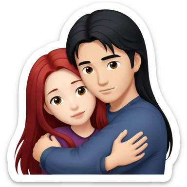 asian guy with long black hair hugging natural red haired girl sticker