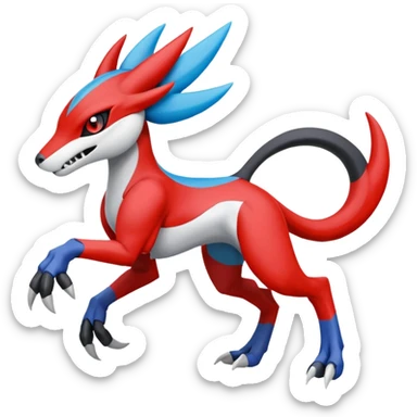 Colorful Red Black White Blue Meloetta-Koraidon-Wargreymon-Sergal-Pokémon-Digimon-Fakémon-fusion-hybrid-creature sticker