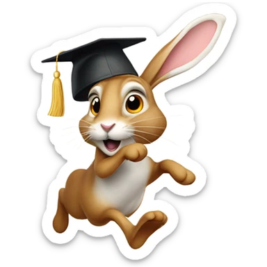 educational testprep app based on a hare running to the right wearing a graduation hat sticker