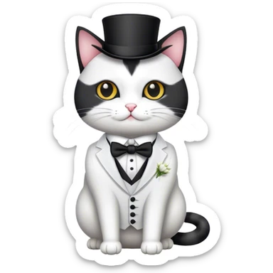 Black and white cat dressed as a groom for a wedding sticker