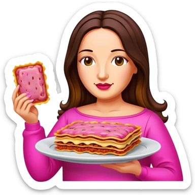 pop art neon Monalisa holding Melted pink gooey spam meat lasagna sticker