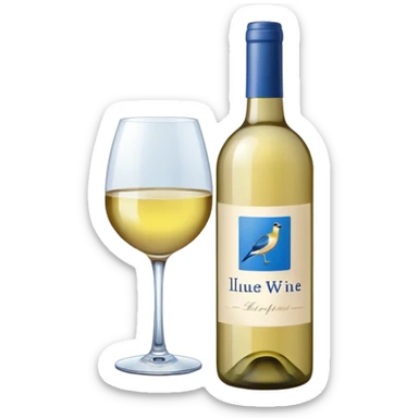 bottle of white wine with blue label sticker