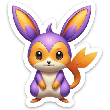 Purple and orange colorful iridescent Emolga-Victini-Pichu-Dedenne-fusion sticker