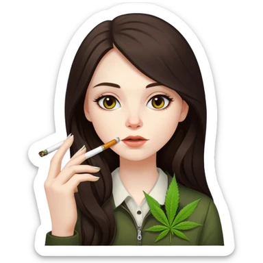 girl with long dark brown hair and pale skin smoking weed  sticker