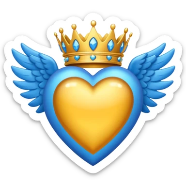 Un emoji de corazón completamente azul con alas y una corona sticker