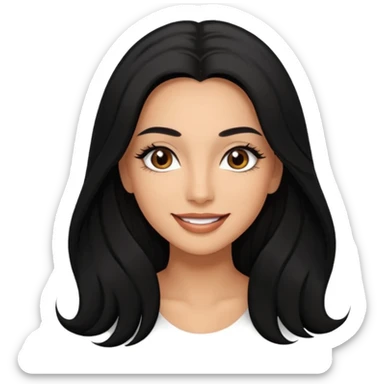 Lightly tan woman with black long hair brown eyes full lips smiling and dramatic long eyelash extensions sticker