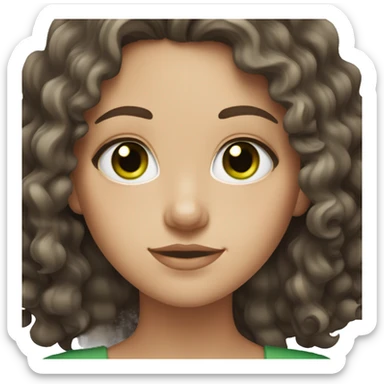 White girl with dark brown curly hair and green eyes sticker