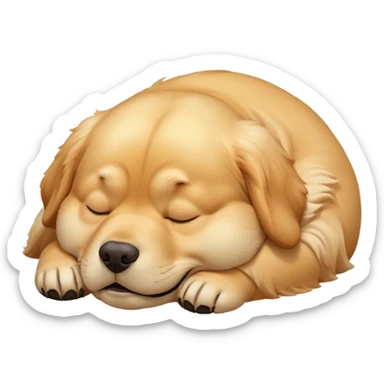 Cinematic Meme-Worthy Chubby Sleeping Golden Retriever Portrait Emoji, Head resting peacefully with a contented smile, showcasing a delightfully chubby build and a luxuriously soft golden coat, eyes shut in a serene nap, Simplified yet hilariously adorable features, highly detailed, glowing with a soft, drowsy light, high shine, relaxed and utterly lovable, stylized with an air of playful laziness, bright and heartwarming, soft glowing outline, capturing the essence of a comically sleepy companion, so meme-worthy it feels like it could instantly become the next viral sensation of adorable slumber! sticker