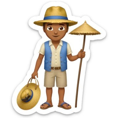 Tete Créole réunionnais ti jean chapeau paille savate  au pieds  sticker