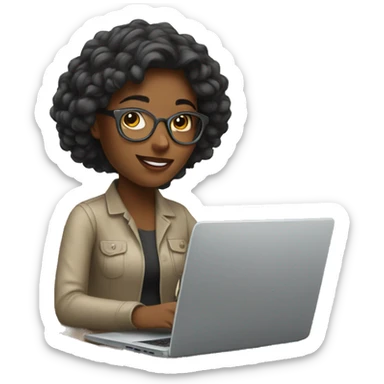 Relaxed young woman working remotely on a laptop. sticker