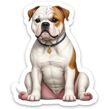 cinematic-[american bulldog]-realistic-full-body-sitting-emoji,-tail-resting-loosely-beside-its-paws,-head-tilted-dramatically,-fluffy-[colour]-fur,-simplified-yet-realistic-focused-features,-highly-detailed,-glowing-with-an-almost-sarcastic-glow sticker