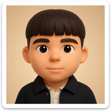 Create a plausible 3D emoji based on the provided photo, preserving facial details but removing pimples and mustache, and wearing a black denim jacket. The style should resemble Microsoft 3D Fluent Emoji style. sticker