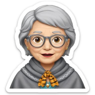create me a slack emoji of a very old tiger shark, dressed like a grandma, with grey hair and glasses sticker