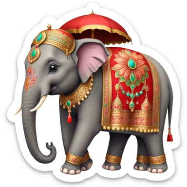 Decorated Indian elephant – Cinematic Realistic Decorated Indian Elephant, depicted as a majestic elephant adorned with vibrant, ornate ceremonial decorations and rich, colorful fabrics, set against a festive Indian backdrop with warm golden lighting that highlights its cultural significance. sticker