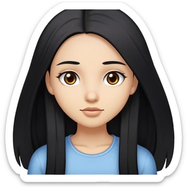 girl with long straight black hair,white with a bit of color, and brown eyes sticker