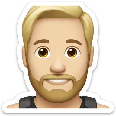 Blond bearded man brunette medium length straight hair with French bulldog sticker