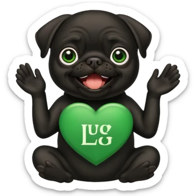 black pug holding a green good luck sign sticker