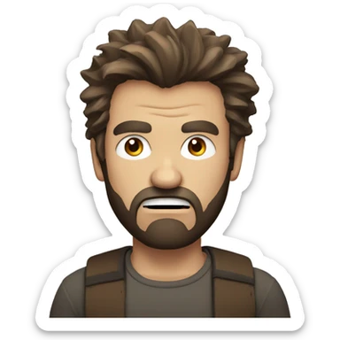 angry man head, scruffy brown hair, beard sticker