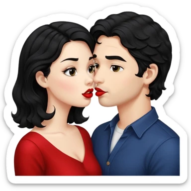 a handsome man with black short wavy hair tries to kiss a cute woman who has long black hair sticker