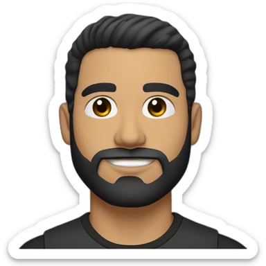 25 year old Hispanic man with a beard and thick eyebrows light skin, black shirt and side fades and a comb over with very dark brown eyes sticker