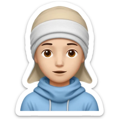 A person with headaches and a cold pack on the head sticker