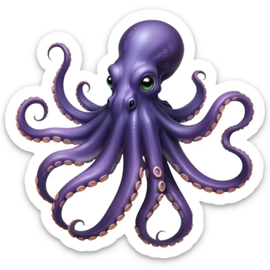 Cinematic Noble Octopus Portrait Emoji, Poised and enigmatic, with a fluid, amorphous body of iridescent, softly tinted skin and eight gracefully undulating arms adorned with delicate suckers, deep, observant eyes reflecting the mysteries of the deep, Simplified yet sharp and sophisticated features, highly detailed, glowing with a soft, oceanic luminescence, high shine, intelligent and mysterious, stylized with an air of deep-sea elegance, focused and fluid, soft glowing outline, capturing the essence of a watchful marine guardian that appears ready to drift out of the screen with effortless authority! sticker