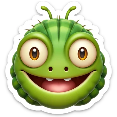 Cinematic Realistic Comical Caterpillar Portrait Emoji, Head tilted dramatically with an exaggeratedly amused expression, featuring a strikingly detailed segmented body in vibrant green with bold natural banding and wide, expressive eyes full of playful disbelief, rendered with lifelike texture and vivid natural colors, high shine, dramatic yet playful, styled with an air of cheeky garden mischief, soft glowing outline, capturing the essence of a spirited and over‐the‐top caterpillar that looks ready to wiggle its way into viral fame! sticker