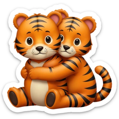 A cute little tiger hugs a cute bear sticker