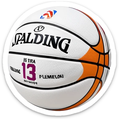 ultra minimalist white basketball, very simple Spalding and NBA branding, just a hint of colorful lines, extremely clean design sticker