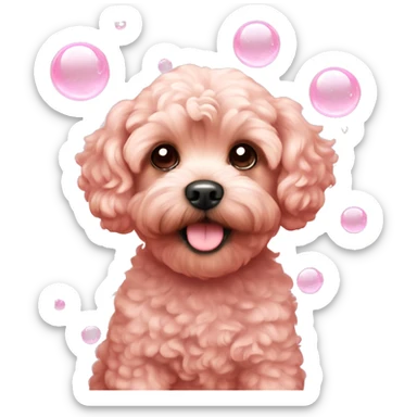 Red Maltipoo pastel pink soap bubbles  sticker