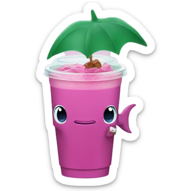 a pink dolphin holding a Starbucks açaí refresher  sticker